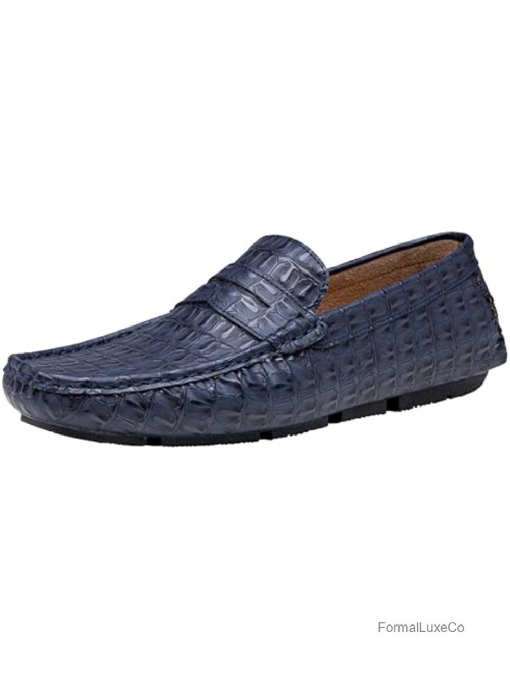 Men's Crocodile-Print Faux Leather Penny Loafers Slip-On Dress Shoes